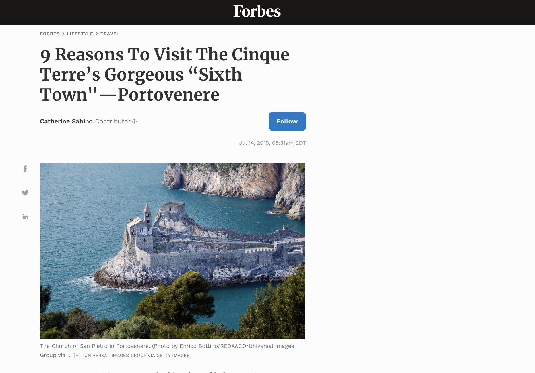 9 ragioni per visitare le cinque terre articolo Forbes